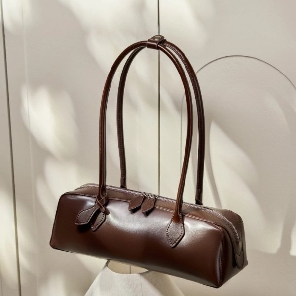 Women's Brown Leather Double Handle Shoulder Bag - Image 5