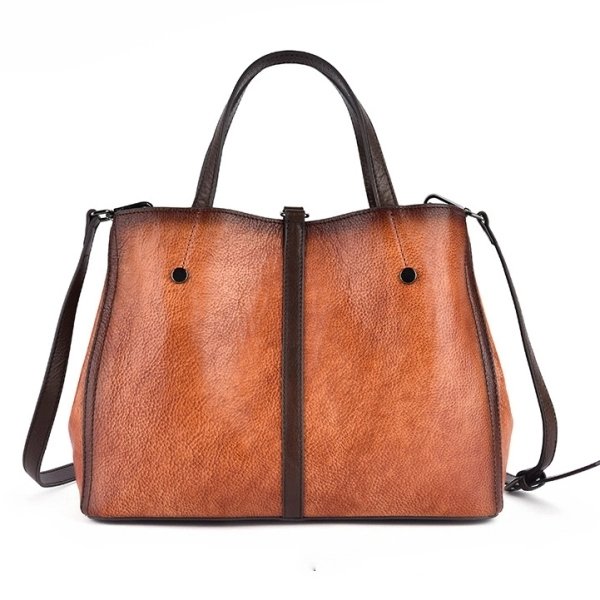 Women's Brown Floral Embroidered Leather Handbag - Image 3