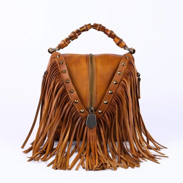 Women's Brown Leather Fringe Shoulder Bag