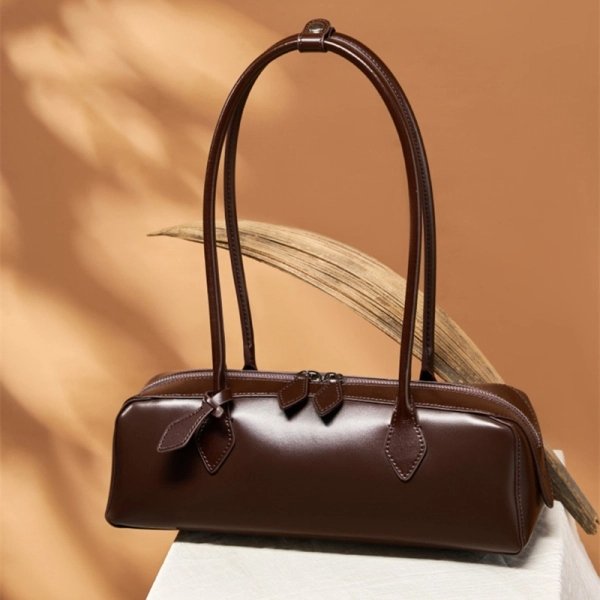 Women's Brown Leather Double Handle Shoulder Bag - Image 2