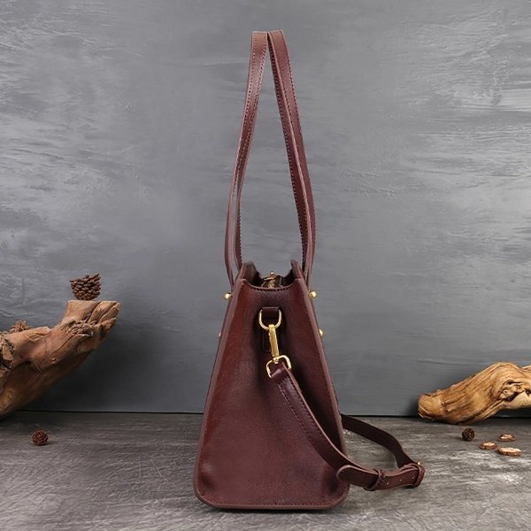 Women's Brown Leather Trim Floral Shoulder Bag - Image 3